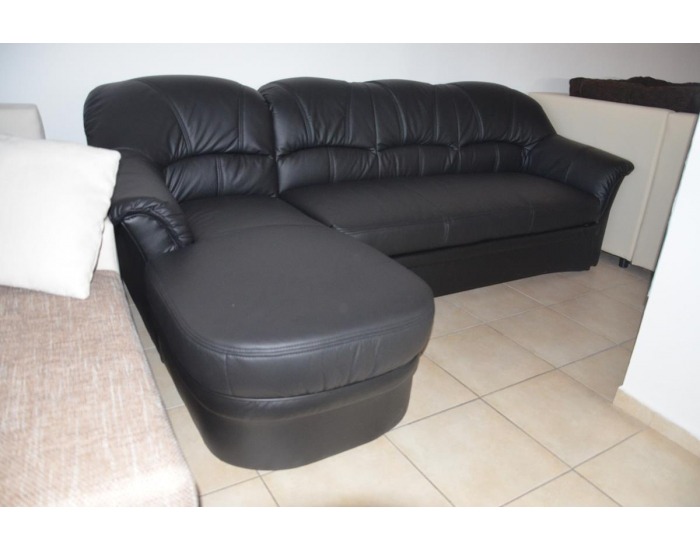 Kožená rohová sedačka s rozkladom Rade SR - čierna koža