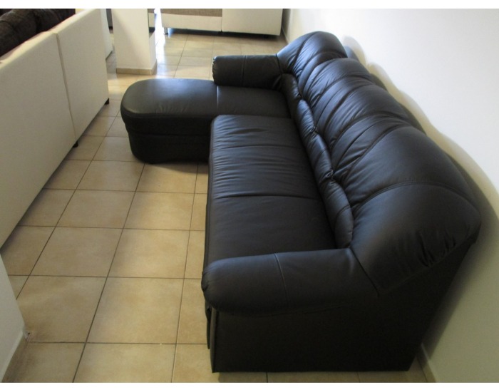 Kožená rohová sedačka s rozkladom Rade SR - čierna koža