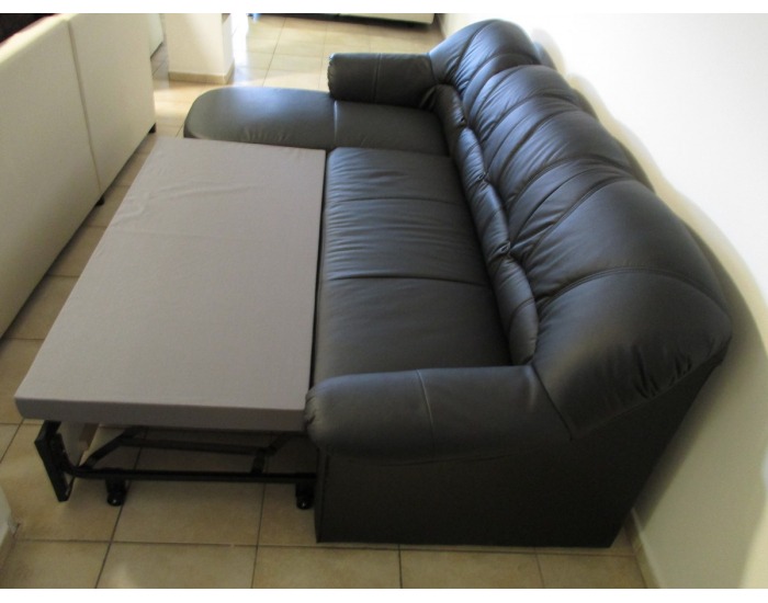 Kožená rohová sedačka s rozkladom Rade SR - čierna koža