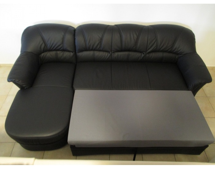 Kožená rohová sedačka s rozkladom Rade SR - čierna koža