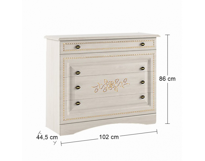 Rustikálna zásuvková komoda Valenta CH-4DR - breza polárna / breza