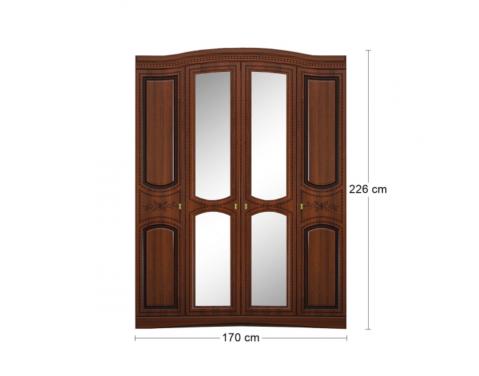 Rustikálna šatníková skriňa so zrkadlom Valenta W-4D - orech / orech antický