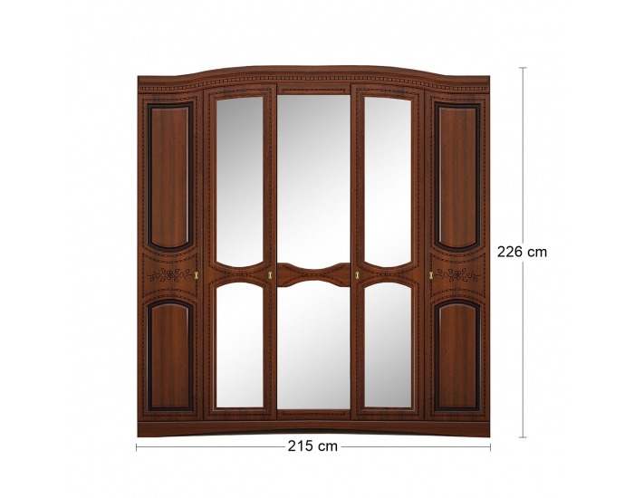 Rustikálna šatníková skriňa so zrkadlom Valenta W-5D - orech / orech antický