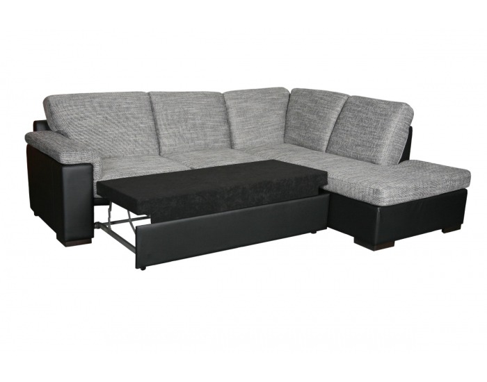 Rohová sedačka s rozkladom a úložným priestorom Vienna - armada PU čierna / lucy 1 sivá