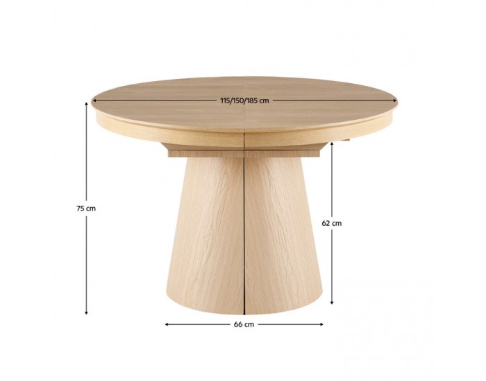 Rozkladací jedálenský stôl Nanet 115/150/185 - svetlý dub