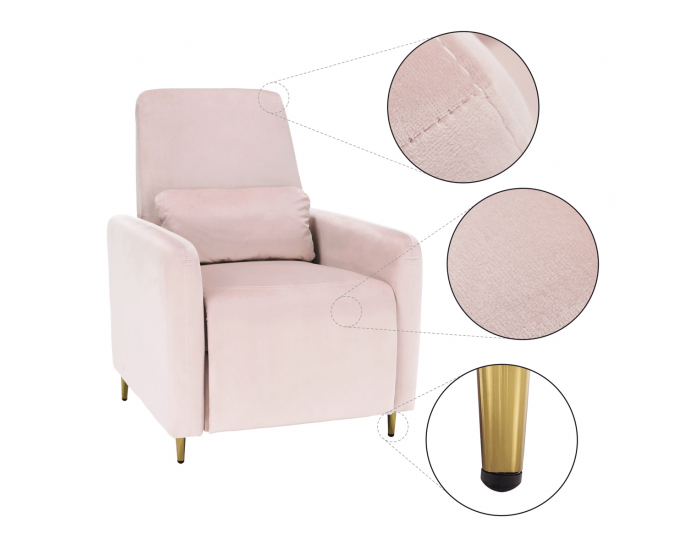 Relaxačné kreslo Nauro - púdrová ružová (Velvet) / zlatá