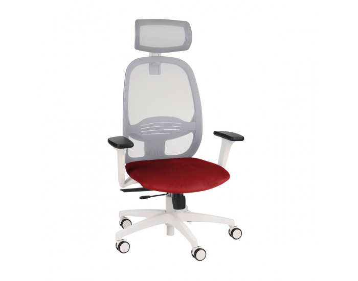 Kancelárska stolička s podrúčkami Nedim WS HD - červená (Magic Velvet 02) / sivá / biela