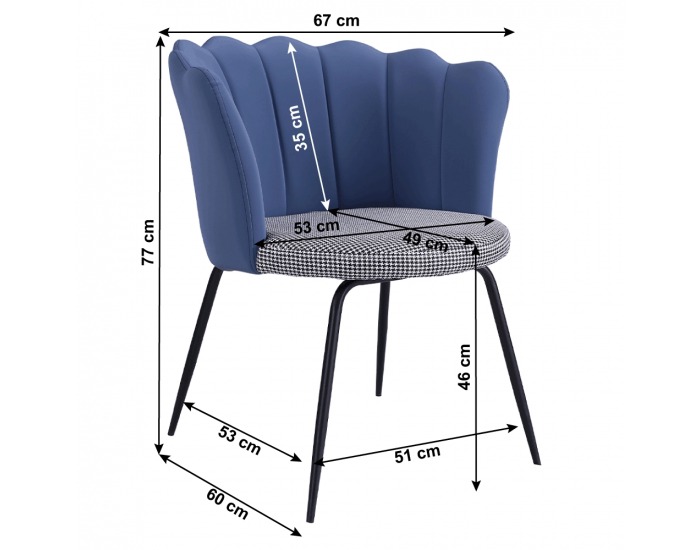 Dizajnové kreslo Nelin - čiernobiela / modrá / čierna