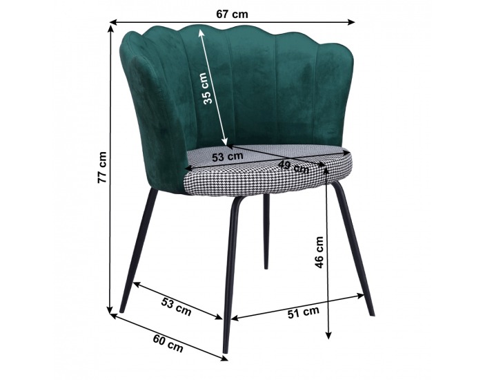 Dizajnové kreslo Nelin - čiernobiela / smaragdová / čierna