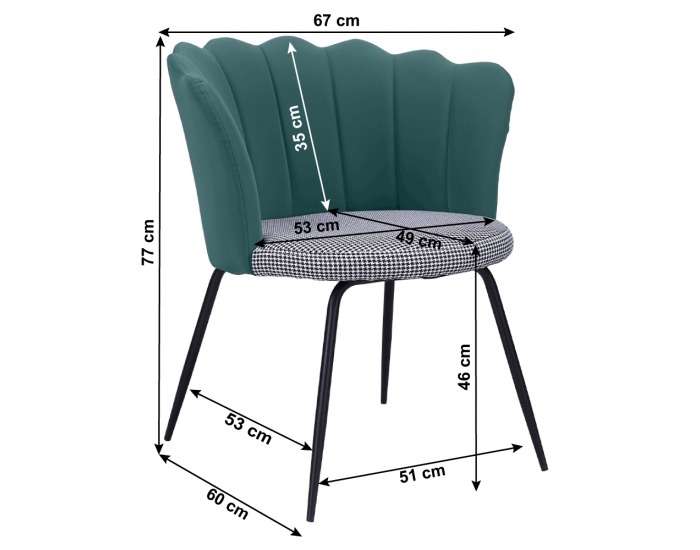 Dizajnové kreslo Nelin - čiernobiela / zelená / čierna