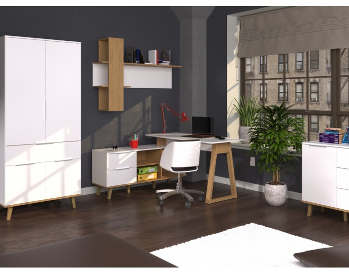 Dvojdverová komoda so zásuvkami Nepu 2D3S - biela / dub kamenný