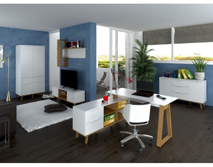 Dvojdverová komoda so zásuvkami Nepu 2D3S - biela / dub kamenný