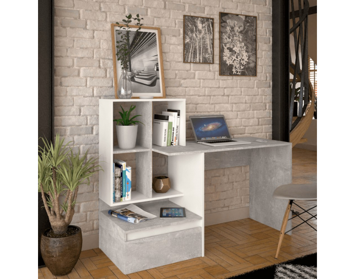 Písací stôl Nereo New - betón / biela