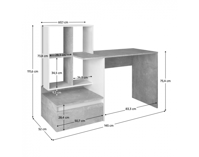 Písací stôl Nereo New - betón / biela