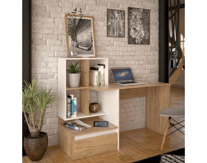 Písací stôl Nereo New - dub artisan / biela