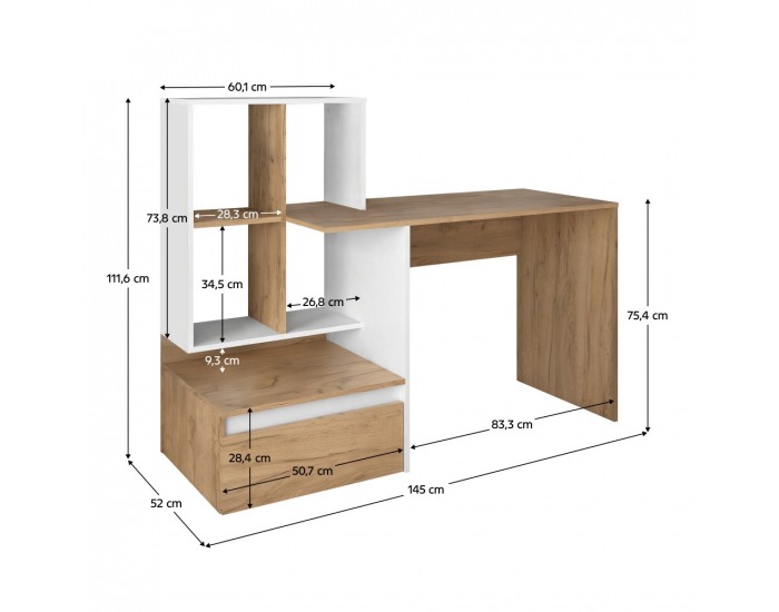 Písací stôl Nereo New - dub artisan / biela