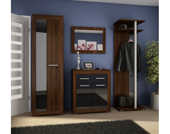 Predsieň Neron - sonoma tmavá / čierny lesk