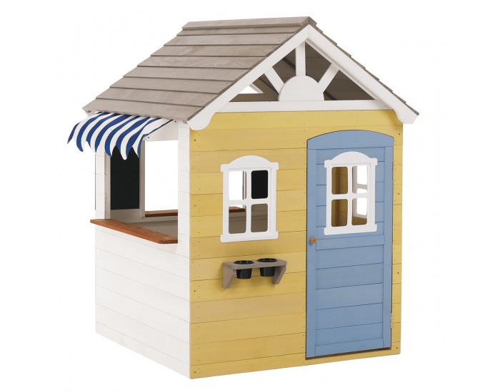 Drevený záhradný domček pre deti Nesko - biela / sivá / žltá / modrá