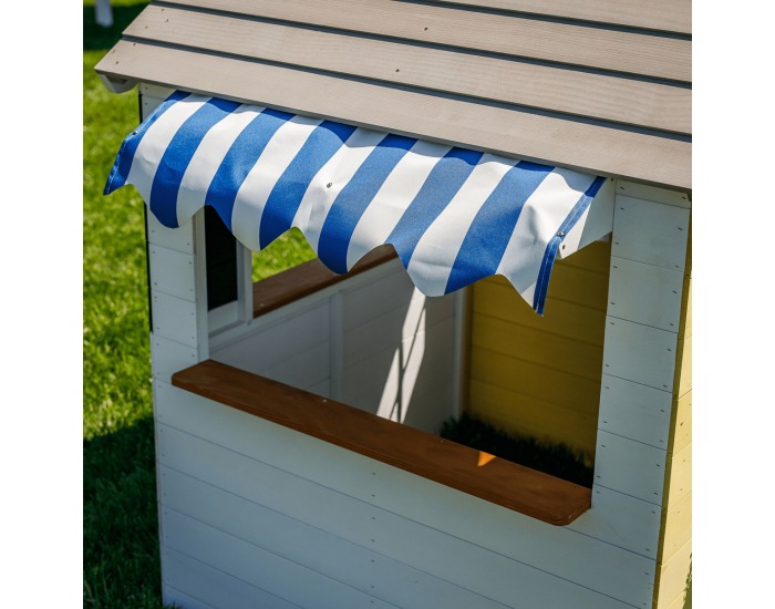 Drevený záhradný domček pre deti Nesko - biela / sivá / žltá / modrá