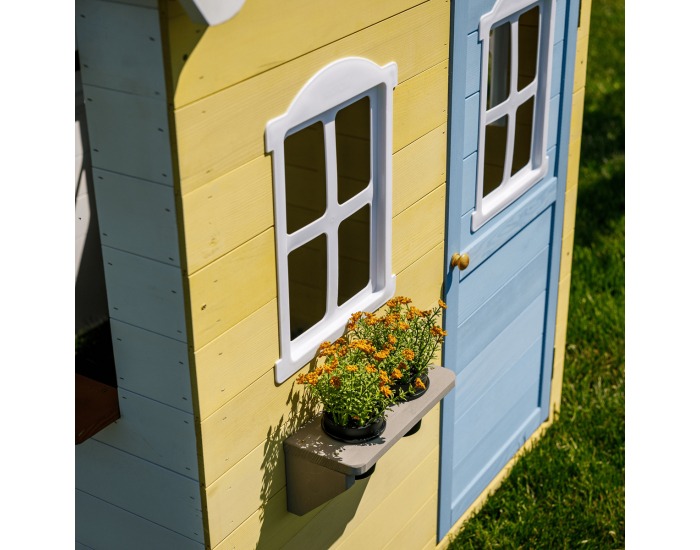 Drevený záhradný domček pre deti Nesko - biela / sivá / žltá / modrá