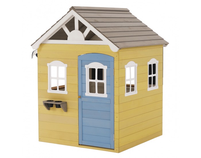 Drevený záhradný domček pre deti Nesko - biela / sivá / žltá / modrá