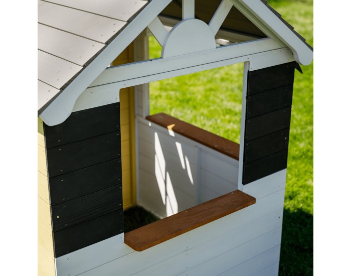 Drevený záhradný domček pre deti Nesko - biela / sivá / žltá / modrá