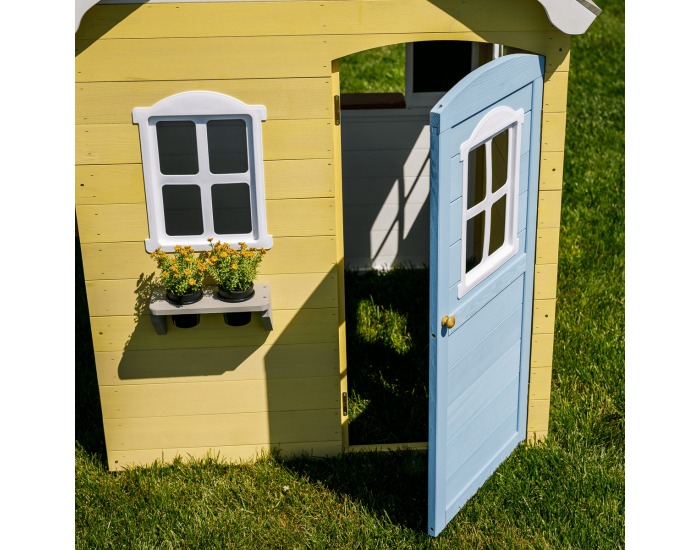 Drevený záhradný domček pre deti Nesko - biela / sivá / žltá / modrá