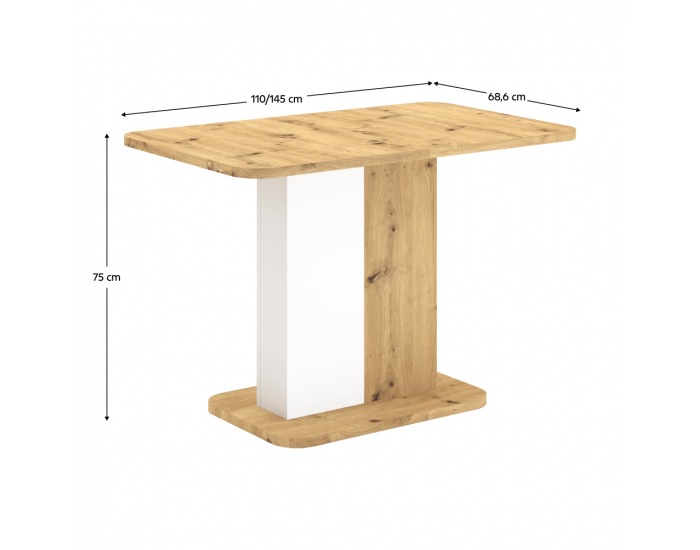 Rozkladací jedálenský stôl Netox 110/145 - dub artisan / biela