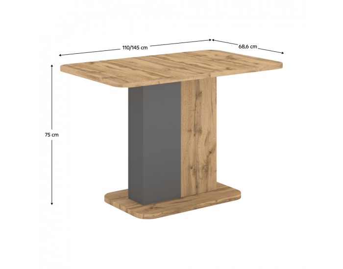 Rozkladací jedálenský stôl Netox 110/145 - dub wotan / antracit
