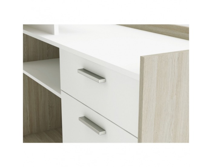 Rohový PC stolík Nevadis - biela / dub shanon