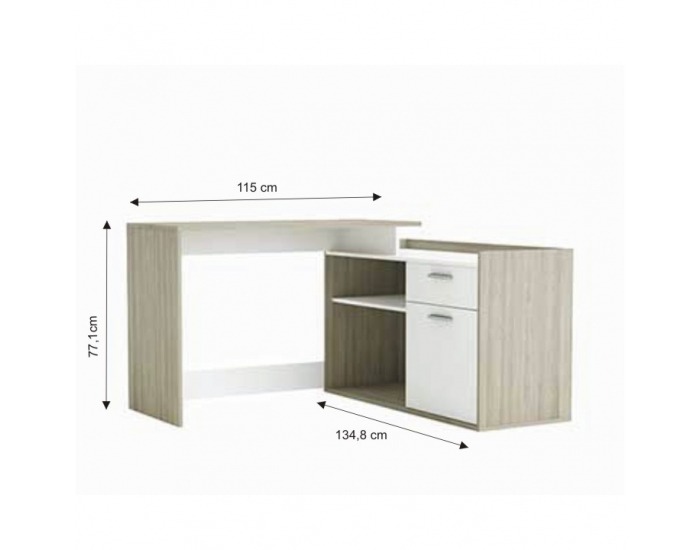 Rohový PC stolík Nevadis - biela / dub shanon
