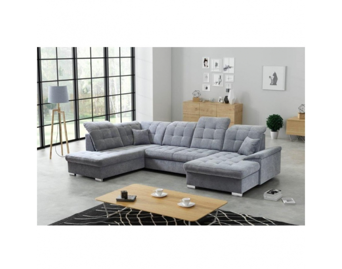 Rohová sedačka U s rozkladom a úložným priestorom Nicoleta L - sivá
