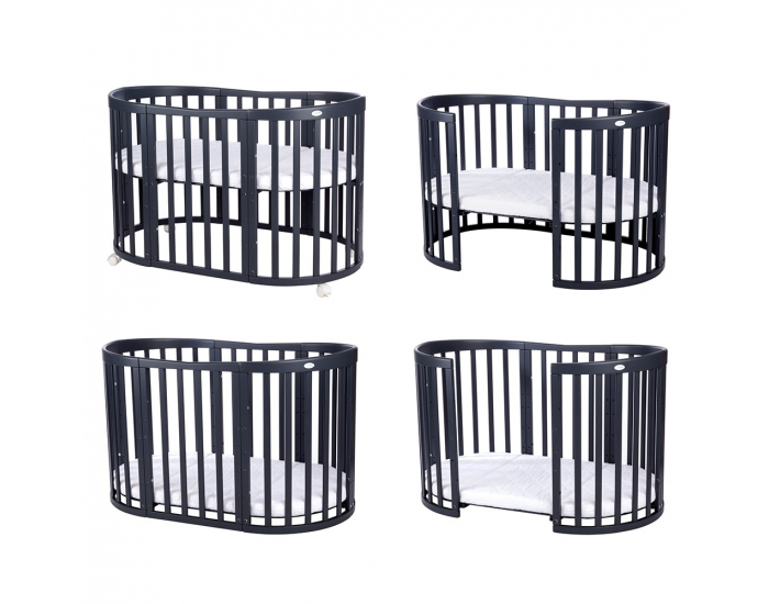 Detská rastúca oválna postieľka s matracom 7v1 Niko - grafit