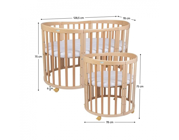 Detská rastúca oválna postieľka s matracom 7v1 Niko - prírodná