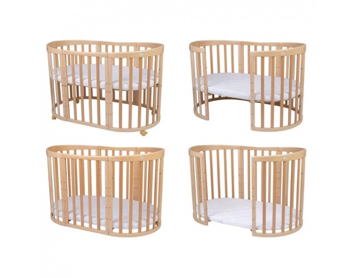 Detská rastúca oválna postieľka s matracom 7v1 Niko - prírodná