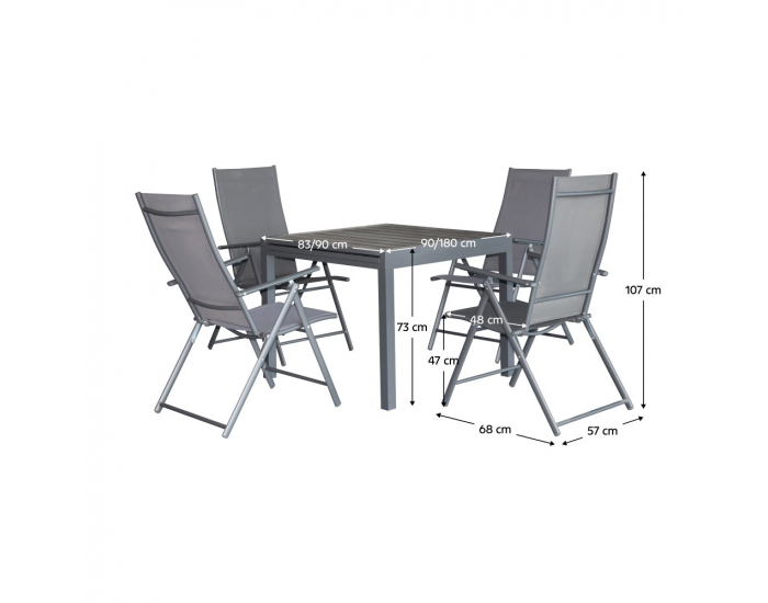 Hliníkový záhradný set Niky 1+4 - tmavosivá