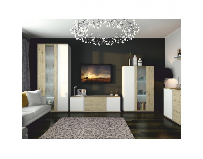 Nízka vitrína Leira 1D1W - dub wellington / biela