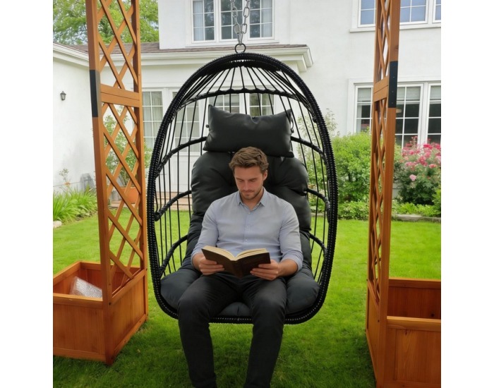 Závesné skladacie kreslo Nobelo - čierna