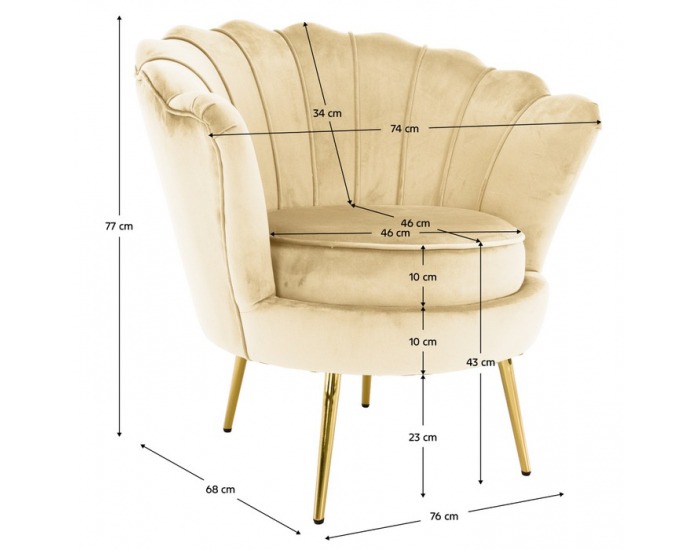 Kreslo Nobleo - béžová (Velvet) / zlatá