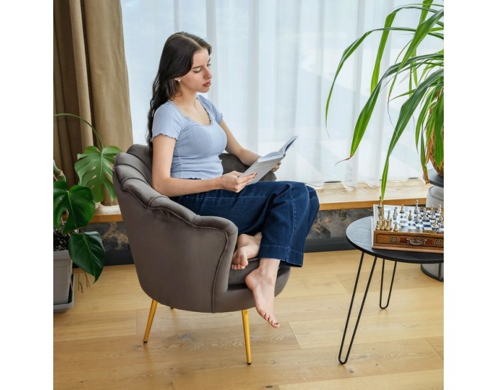 Kreslo Nobleo - sivohnedá (Velvet) / zlatá