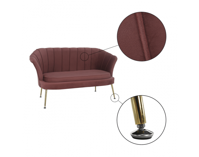 Pohovka Noblin New - ružová (Velvet) / zlatá