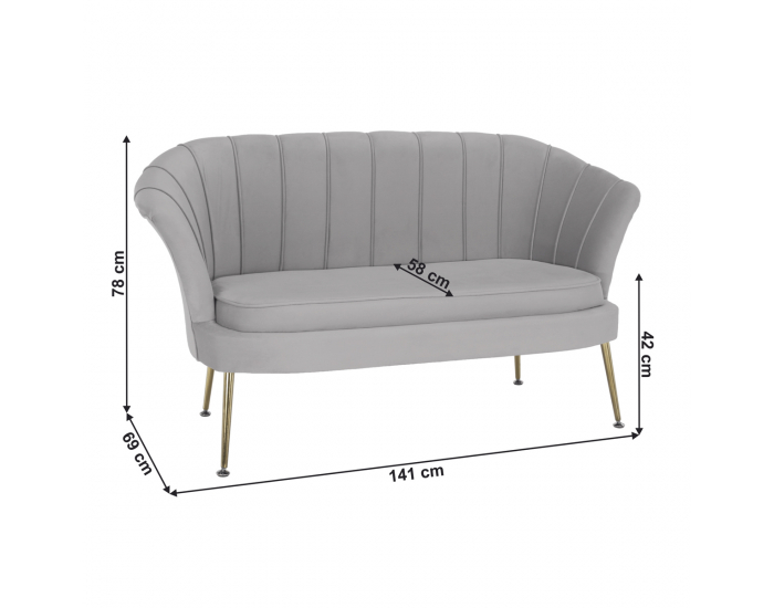 Pohovka Noblin New - sivomodrá (Velvet) / zlatá