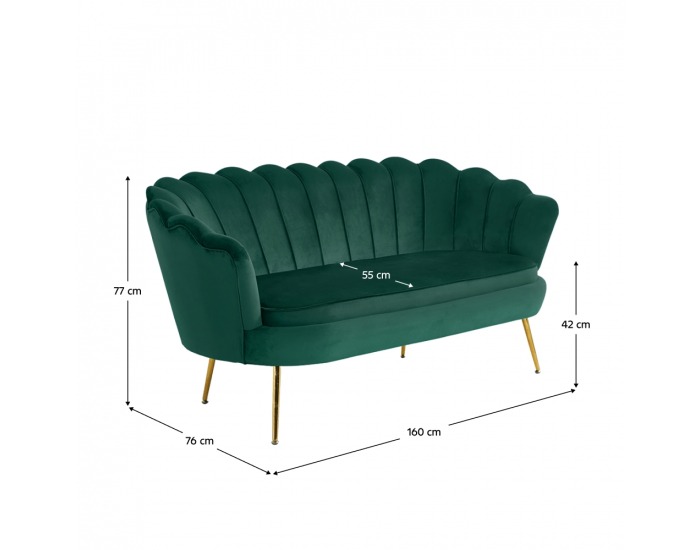 Pohovka Noblin - zelená (Velvet) / zlatá