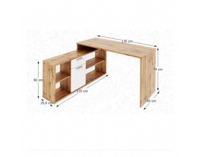 Rohový písací stolík Noe New - dub wotan / biela