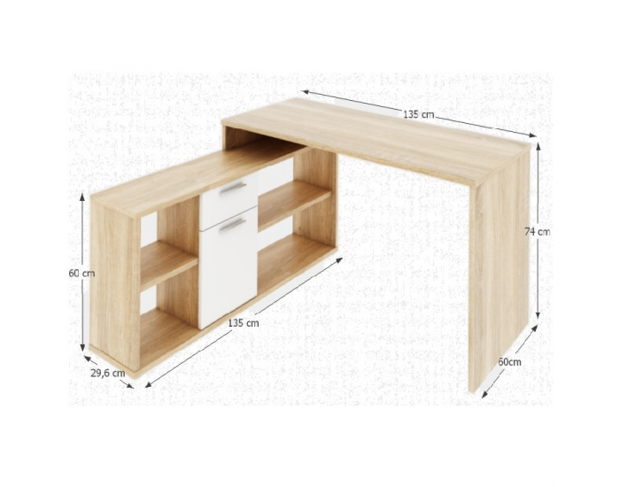Rohový písací stolík Noe New - dub sonoma / biela