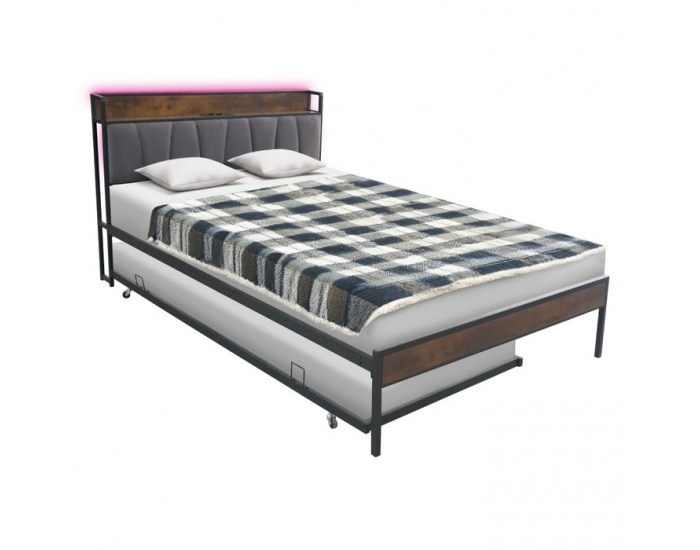 Manželská posteľ s roštom a prístelkou Nordo 140x200 cm - čierna / sivá