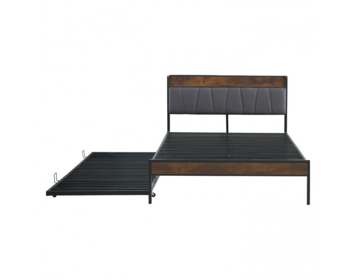 Manželská posteľ s roštom a prístelkou Nordo 140x200 cm - čierna / sivá
