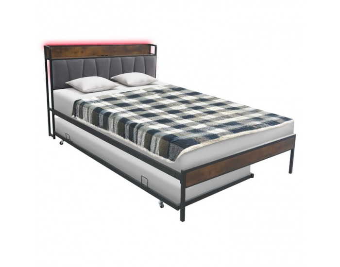 Manželská posteľ s roštom a prístelkou Nordo 140x200 cm - čierna / sivá