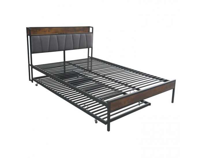 Manželská posteľ s roštom a prístelkou Nordo 140x200 cm - čierna / sivá