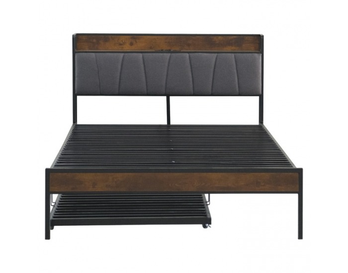 Manželská posteľ s roštom a prístelkou Nordo 160x200 cm - čierna / sivá